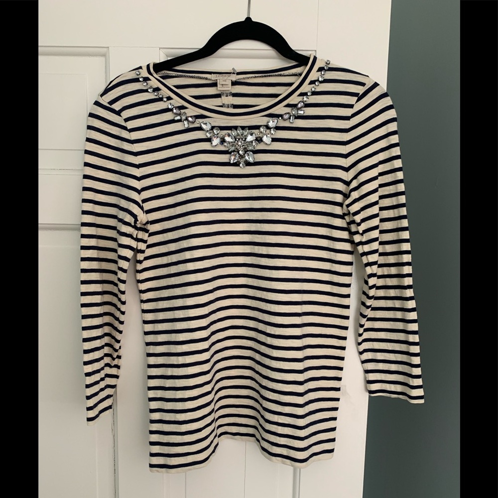 J CREW Diamond embellished cotton top preppy HOT